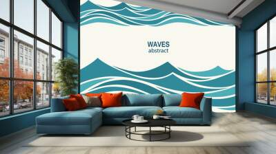 Marine seamless pattern with stylized blue waves on a light back Wall mural