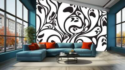 ghosts seamless pattern in black and white Wall mural