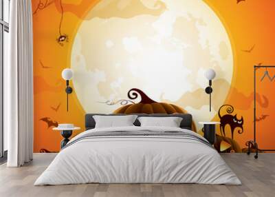 Halloween pumpkins under the moonlight Wall mural