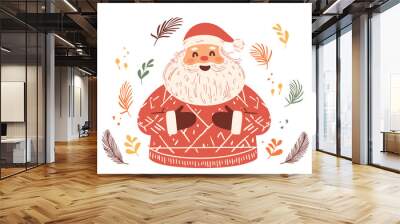 Hand-Drawn Santa Claus in Festive Winter Attire Wall mural