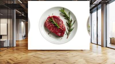 Beef steak with rosemary on a plate isolated on a transparent background Wall mural