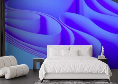 Abstract folded paper effect. Bright colorful blue background. Maze made of paper. 3d rendering Wall mural