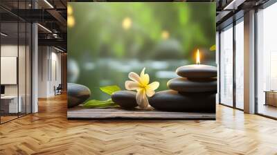 A pile of black stones is a concept for decorating a massage place Wall mural