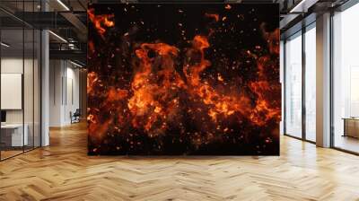 black background with a motif of burning flames. generative AI Wall mural