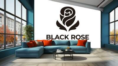 Black rose flower logo design template. Wall mural