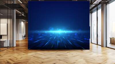 Blue technology background with shining abstract lines. Wall mural