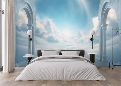 illustration of the dream road to success above the beautiful clouds. Generative AI Wall mural