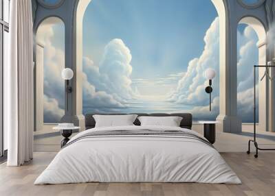 illustration of the dream road to success above the beautiful clouds. Generative AI Wall mural