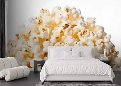 Pile of white popcorn in the photo in front of a white wall. generative AI Wall mural