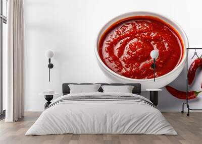 red chili sauce isolated on white background. generative AI Wall mural