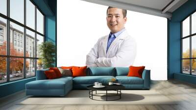 Young doctor standing isolated on white Wall mural