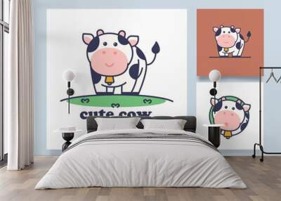 Cute cow logo cartoon concept illustration with alternative design Wall mural