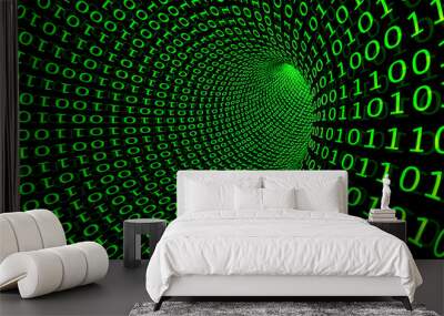 Green binary code tunnel Wall mural