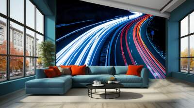 Highway car light trails at night Wall mural