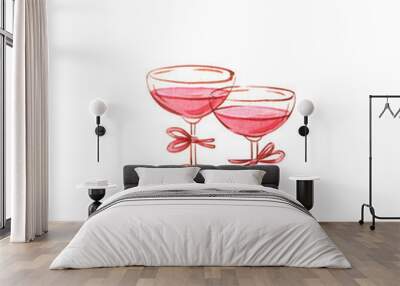 clipart of two rose wine glasses Wall mural