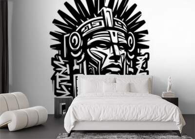 aztec warrior silhouette, people in graffiti tag, hip hop, street art typography illustration. Wall mural