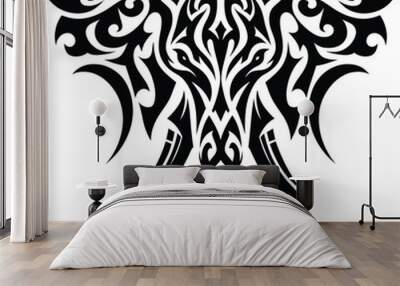 modern tribal tattoo elphant, abstract line art, minimalist contour. Vector Wall mural