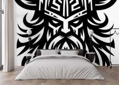 modern tribal tattoo viking warrior, abstract line art, minimalist contour. Vector Wall mural