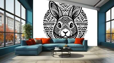 Rabbit silhouette in animal ethnic, polynesia tribal illustration Wall mural