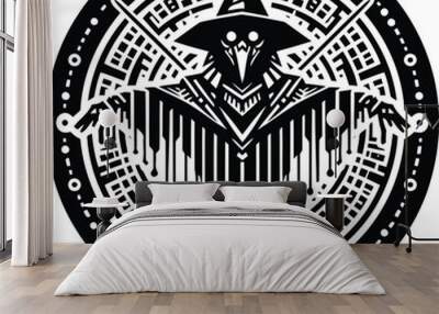 scarecrow silhouete with cyberpunk pattern illustration Wall mural