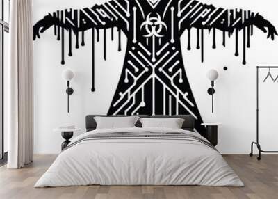 scarecrow silhouete with cyberpunk pattern illustration Wall mural