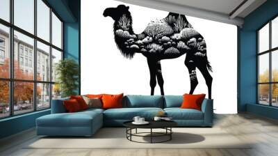 silhouette of Camel filled with underwater view with coral in rough drawing, Wall mural