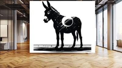 silhouette of Donkey filled with space and sci-fi element in rough drawing, Wall mural