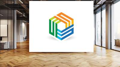 cube geometry logo line 3D vector,modern square box business Wall mural