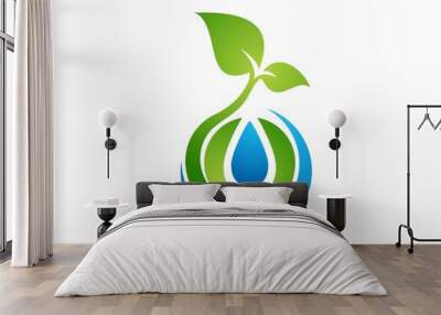 water drop global nature logo,plant energy symbol Wall mural