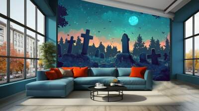 Graveyard illustration Wall mural