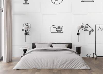 Media line icon set with photo camera, loudspeaker and compact disk Wall mural