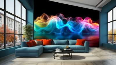 Abstract neon color rainbow water isolated on a black backgroud – modern design banner – Generative ai Wall mural