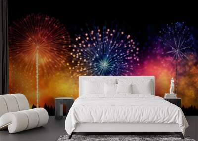 Color fireworks background - Festive banner celebration design - Generative AI Wall mural