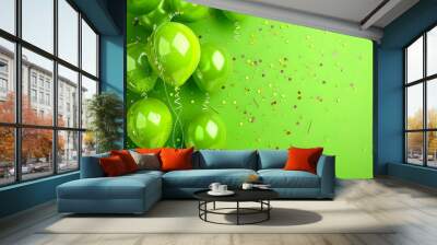 Green balloons composition background - Celebration design banner Wall mural