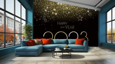 happy new year 2023 - Black and gold stars and glitter - party festive design Wall mural