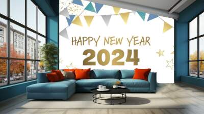 happy new year 2024 - Glitter gold stars background - party festive design Wall mural