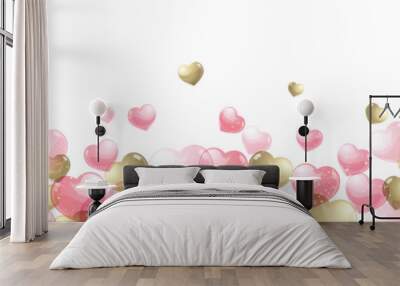 Love background with pink and gold hearts illustration - design banner for valentine s day Wall mural