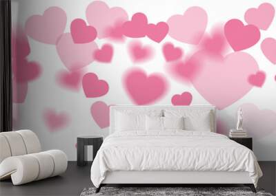 Pink hearts illustration on a white background - love heart for valentines day background - design banner Wall mural