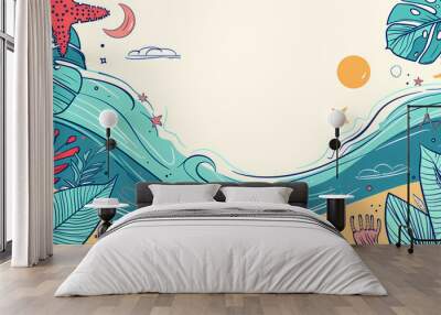 Pop summer banner in doodle style illustrations Wall mural