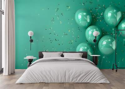 Turquoise green balloons composition background - Celebration design banner Wall mural