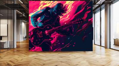 world music day design background - guitars and instruments illustration Wall mural