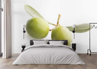 two green olives on branch with leaves Wall mural