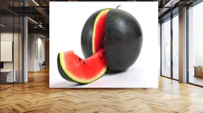 A sliced watermelon on white background, close up Wall mural