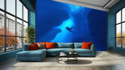 Diver swimming underwater. Wall mural