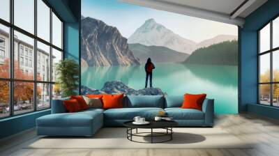 traveler lake mountain. This is 3d render illustration Wall mural