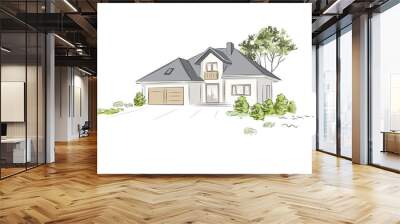 Architectural project exklusive detached house. Vector illustration. Wall mural