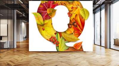 Autumn stylized alphabet with foliage. Letter Q. Wall mural