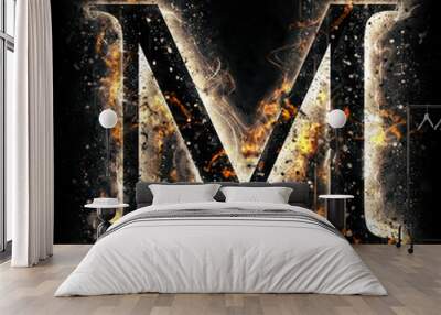 Fire alphabet. Letter M. Wall mural