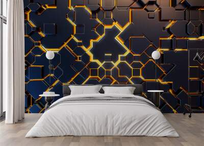 geometric abstraction with yellow lighting elements.3d render. Wall mural