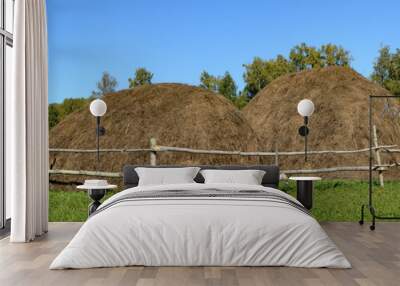 Two haystacks on the meadow Wall mural